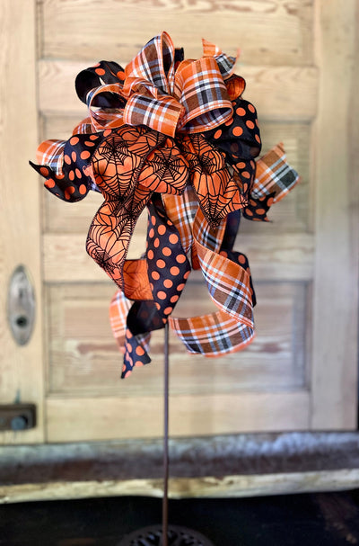 Orange Black White Fall Bow