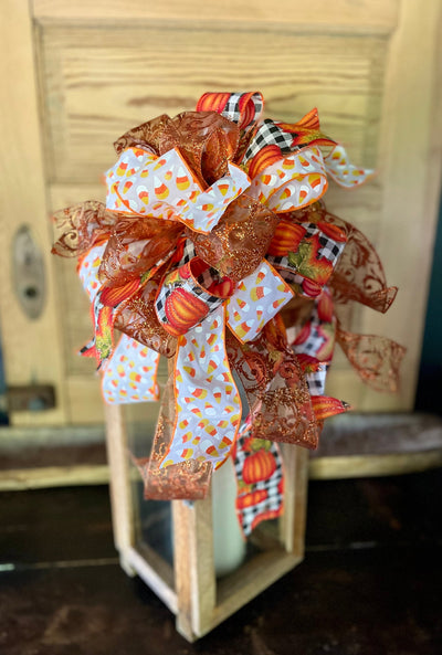 The Carla Black & White Pumpkin Bow For Wreaths