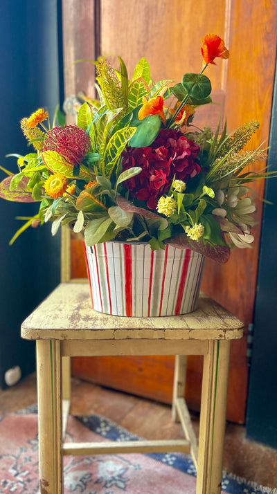 The Frieda XL Hydrangea & Succulent Greenery Centerpiece For Table, natural style mixed greens arrangement, rustic Summer office decor