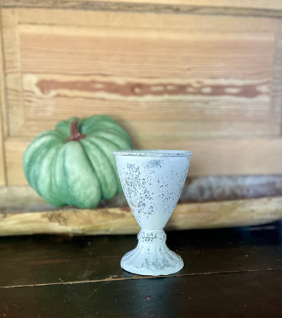 Distressed White Metal Goblet Vase