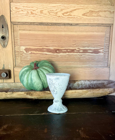 Distressed White Metal Goblet Vase