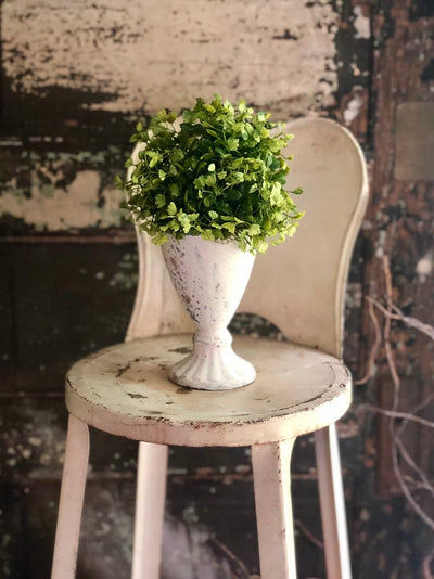 Distressed White Metal Goblet Vase