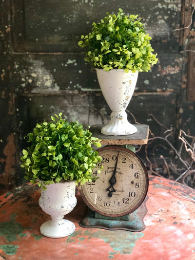 Distressed White Metal Goblet Vase