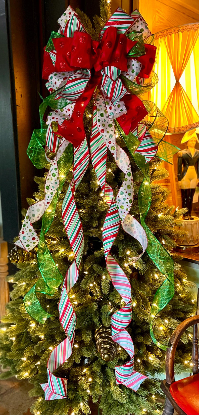 The Priscilla Red Mint Green & White Christmas Tree Topper Bow