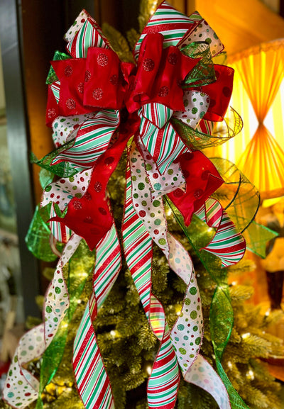 The Priscilla Red Mint Green & White Christmas Tree Topper Bow