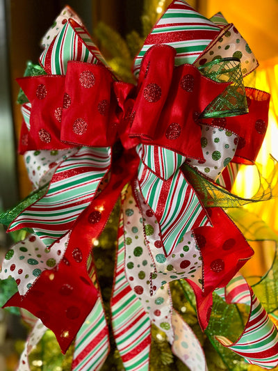 The Priscilla Red Mint Green & White Christmas Tree Topper Bow