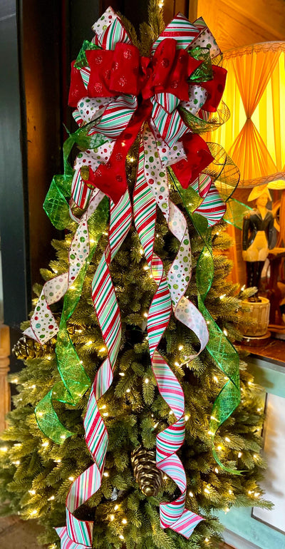 The Peggy Red Green Christmas Tree Topper Bow