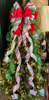 The Priscilla Red Mint Green & White Christmas Tree Topper Bow