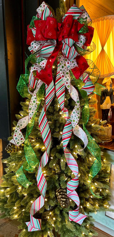 The Priscilla Red Mint Green & White Christmas Tree Topper Bow