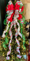 The Priscilla Red Mint Green & White Christmas Tree Topper Bow