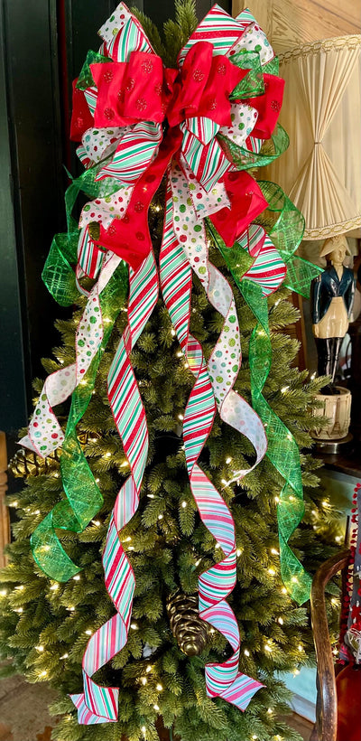 The Peggy Red Green Christmas Tree Topper Bow