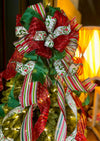 The ZsaZsa Red Green & White Christmas Tree Topper Bow