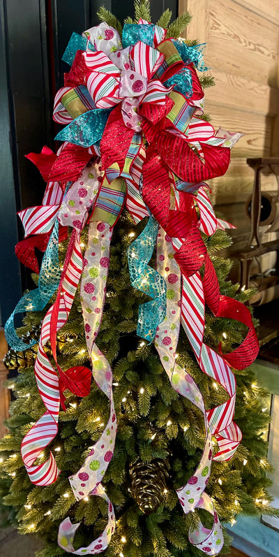 The Clementine Red Pink & Green Christmas Tree Topper Bow