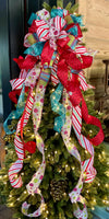 The Clementine Red Pink & Green Christmas Tree Topper Bow