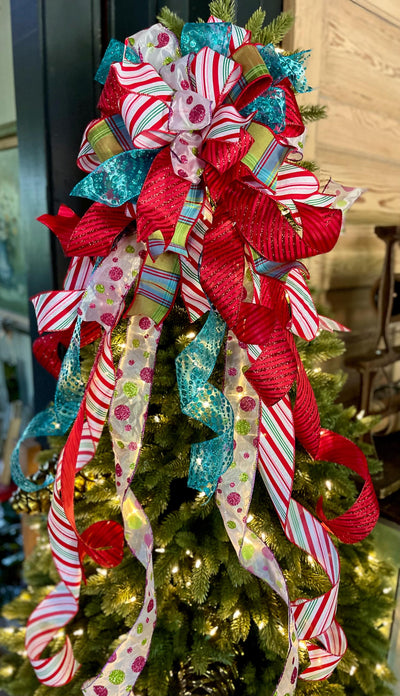 The Clementine Red Pink & Green Christmas Tree Topper Bow