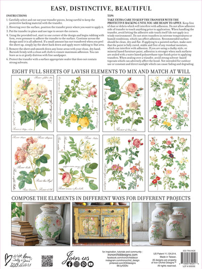 IOD Rose Botanical Rub On Transfer Sheet