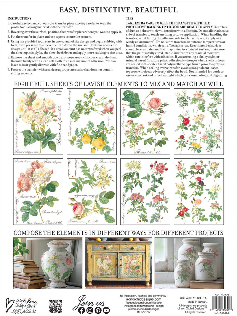 IOD Rose Botanical Rub On Transfer Sheet