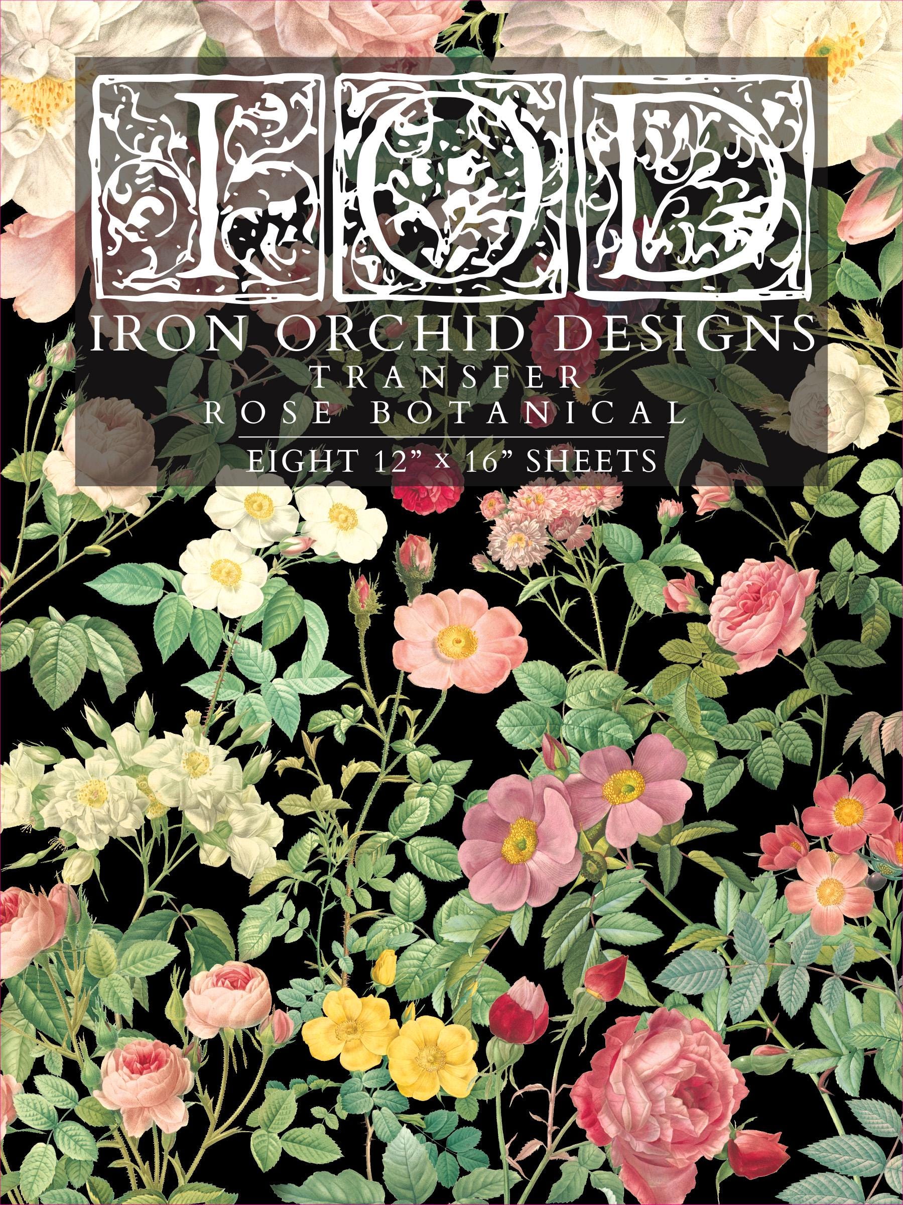 IOD Rose Botanical Rub On Transfer Sheet, Transfers for crafts, craft supply, Card embellishment, floral rose image transfer