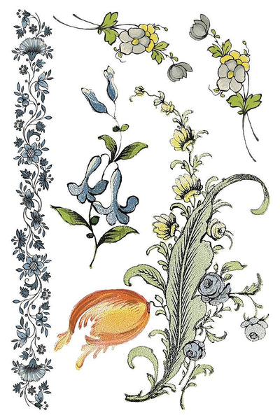 IOD Fairytale Florals Rub On Transfer Sheet, Transfers for crafts, craft supply, Card embellishment, vintage Victorian flower transfer