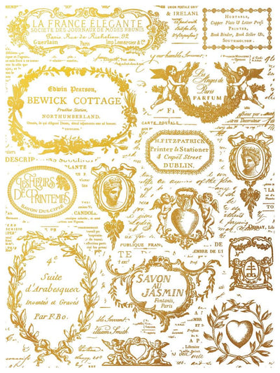 IOD Curated Signage Gilded Foil Rub On Transfer Sheet, Transfers for crafts, craft supply, Card embellishment, cottage transfer designs