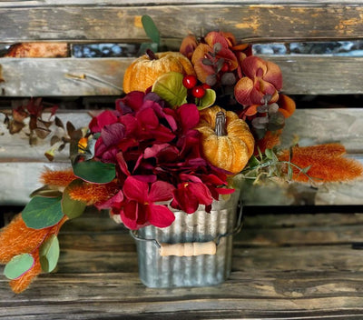 The Tina Orange & Burgundy Pumpkin Farmhouse Centerpiece For Table