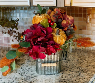 The Tina Orange & Burgundy Pumpkin Farmhouse Centerpiece For Table