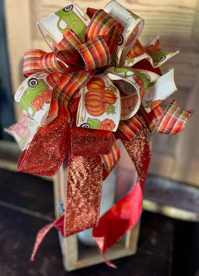 The Pauline Orange & Green Fall Bow For Wreaths and Lanterns