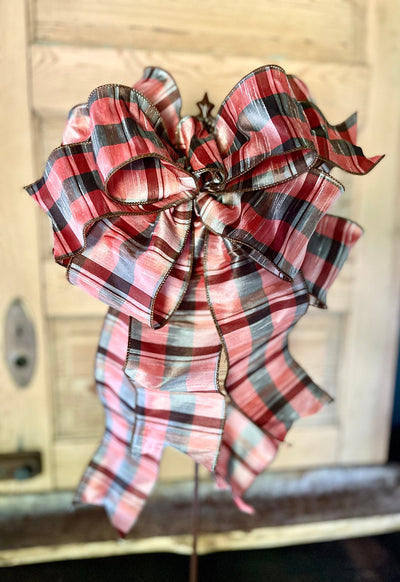 Copper & Sage Green Plaid Fall Bow