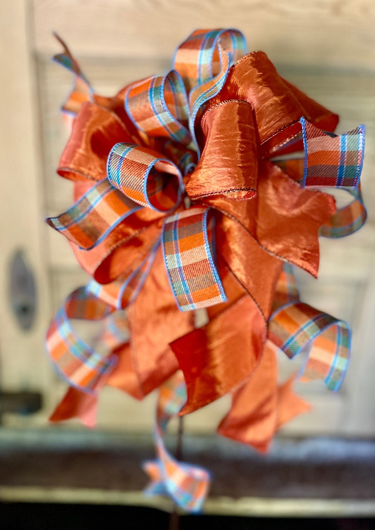 The Augusta Orange & Blue Fall Bow For Wreaths and Lanterns