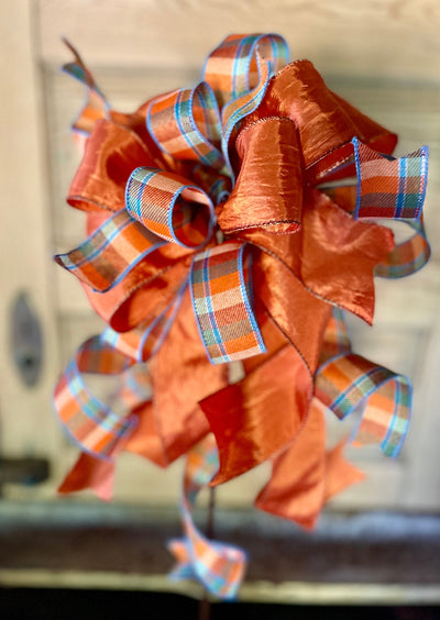 The Augusta Orange & Blue Fall Bow For Wreaths and Lanterns