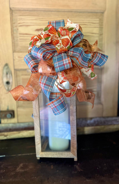 The Sherry Orange Copper & Teal Fall Bow For Wreaths and Lanterns