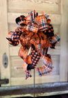 The Heather Orange Black & White Fall Bow For Wreaths