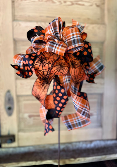 The Heather Orange Black & White Fall Bow For Wreaths