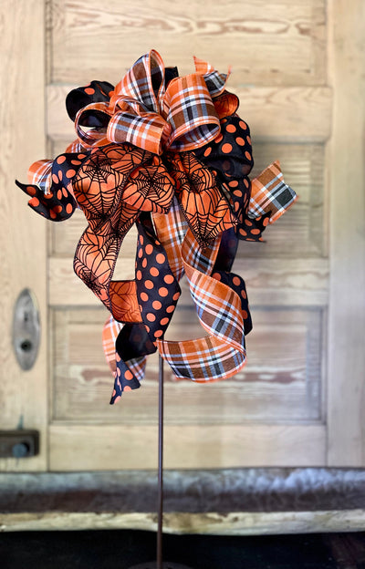 The Heather Orange Black & White Fall Bow For Wreaths