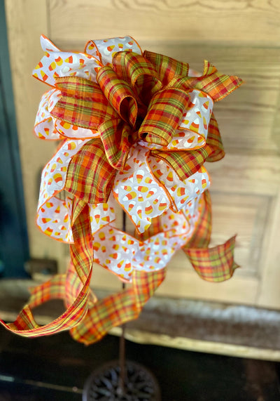 The Lucinda Orange & White Fall Bow For Wreaths