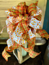 The Lucinda Orange & White Fall Bow For Wreaths