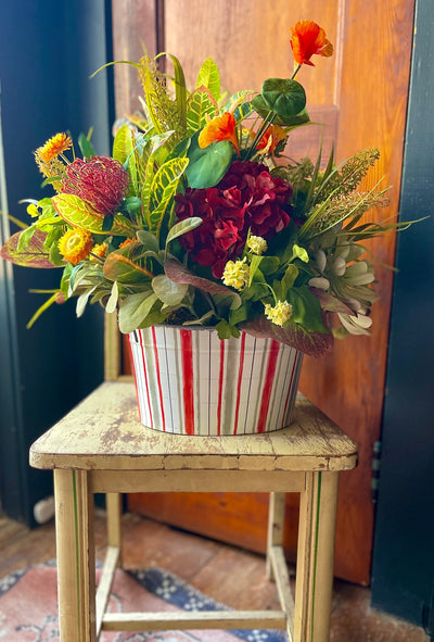 The Frieda XL Hydrangea & Succulent Greenery Centerpiece For Table, natural style mixed greens arrangement, rustic Summer office decor