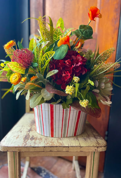 The Frieda XL Hydrangea & Succulent Greenery Centerpiece For Table, natural style mixed greens arrangement, rustic Summer office decor