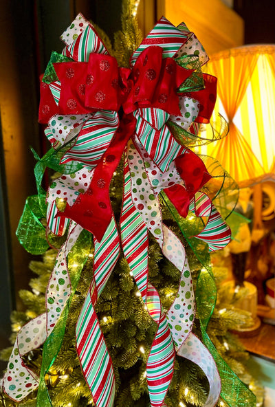 The Priscilla Red Mint Green & White Christmas Tree Topper Bow