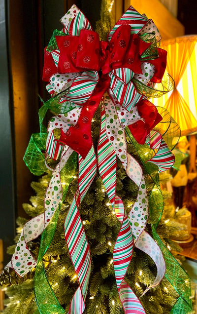 The Peggy Red Green Christmas Tree Topper Bow