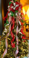 The ZsaZsa Red Green & White Christmas Tree Topper Bow