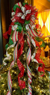 The ZsaZsa Red Green & White Christmas Tree Topper Bow