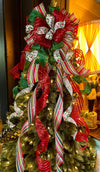 The ZsaZsa Red Green & White Christmas Tree Topper Bow