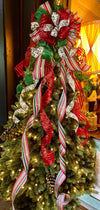 The ZsaZsa Red Green & White Christmas Tree Topper Bow