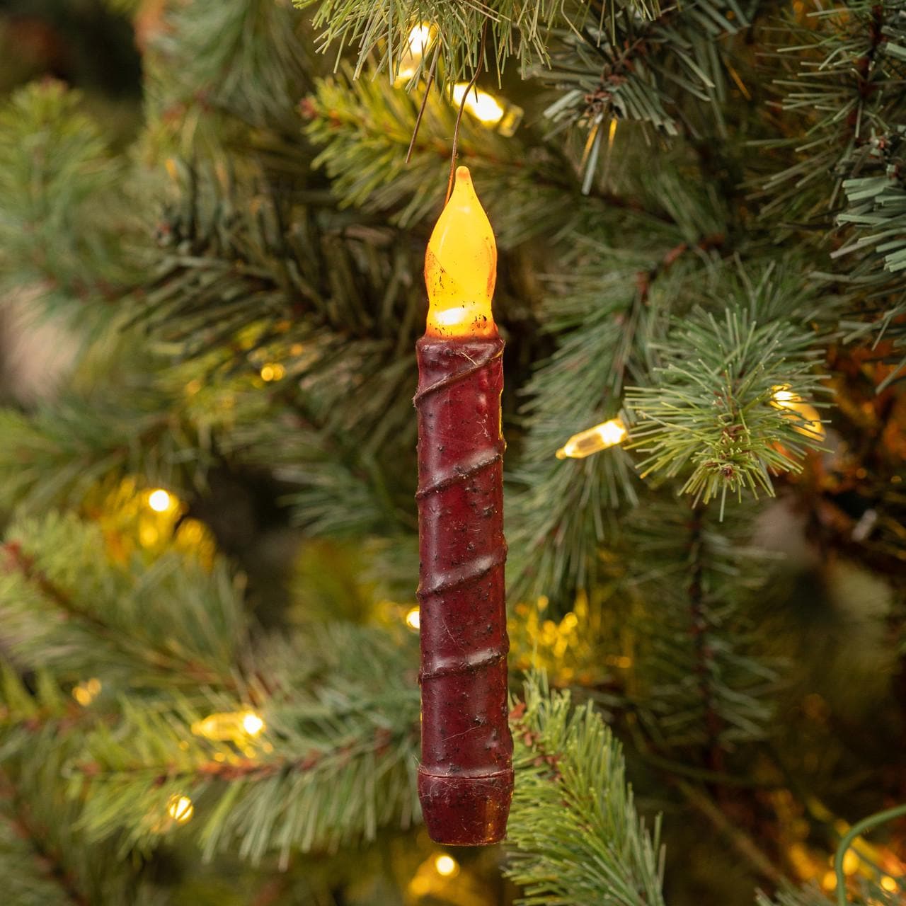 Vintage Style Cranberry Flair Tip Taper LED Hanging Candle