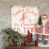 Vintage Style Galvanized Red & White Santa Claus Is Coming To Town Farm Sign, Rustic farmhouse Christmas decor, holiday wreath attachment