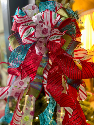 The Clementine Red Pink & Green Christmas Tree Topper Bow