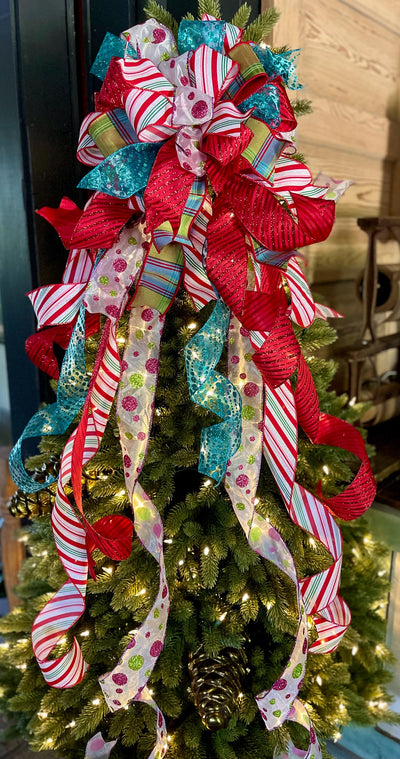 The Clementine Red Pink & Green Christmas Tree Topper Bow