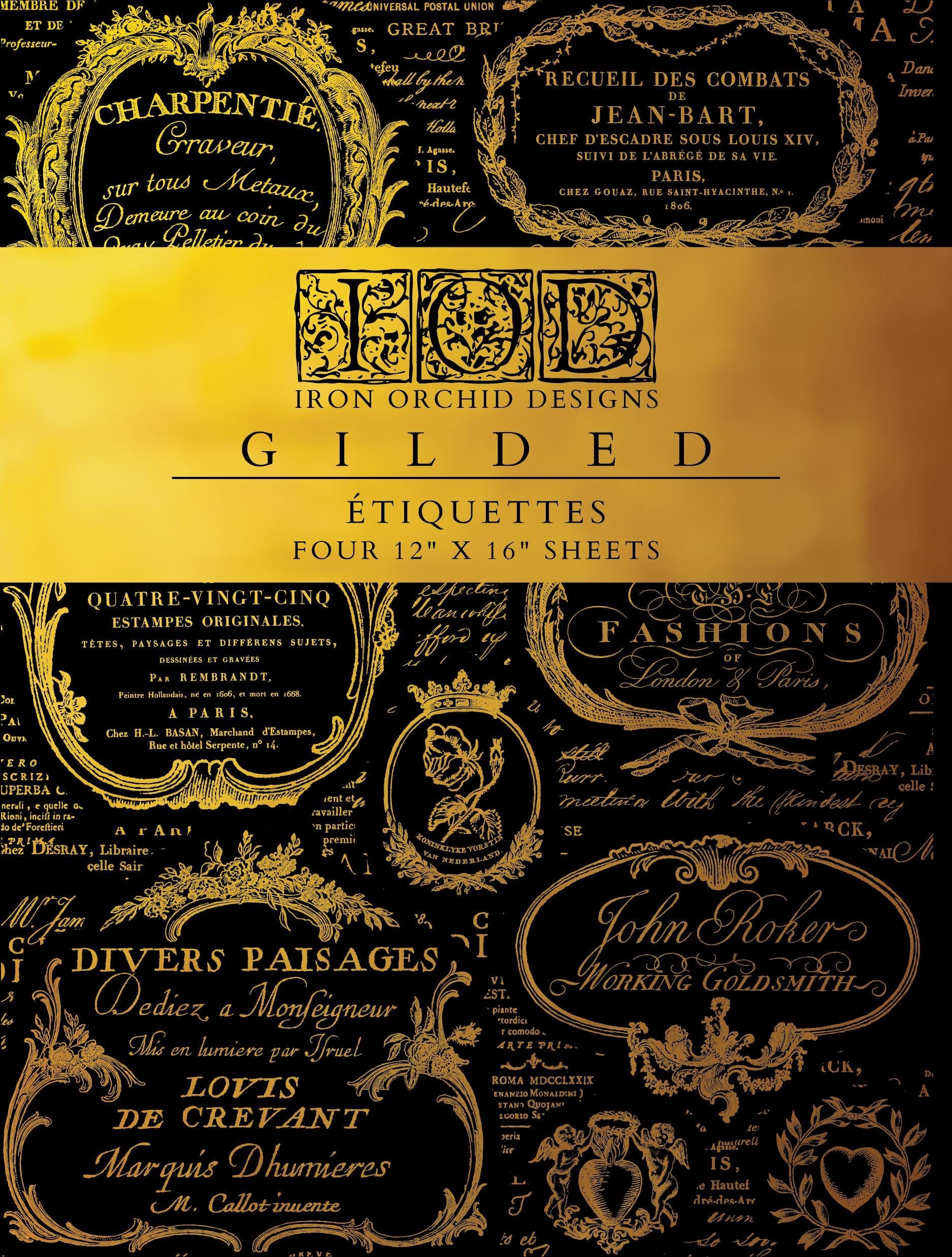 IOD Etiquettes Gilded Foil Rub On Transfer Sheet, Transfers for crafts, craft supply, Card embellishment, cottage transfer designs