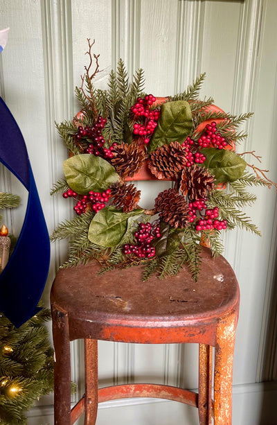 The Grace Cedar Red Berry & Magnolia Leaf Christmas Candle Ring